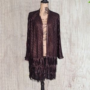 CHICOS SIZE 3 BLACK ANIMAL PRINT STRIPED CARDIGAN DRESSY LIGHTWEIGHT